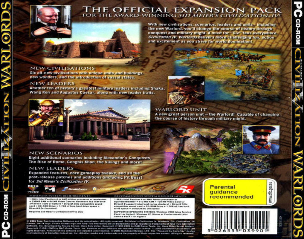 Civilization 4: Warlords - zadn CD obal