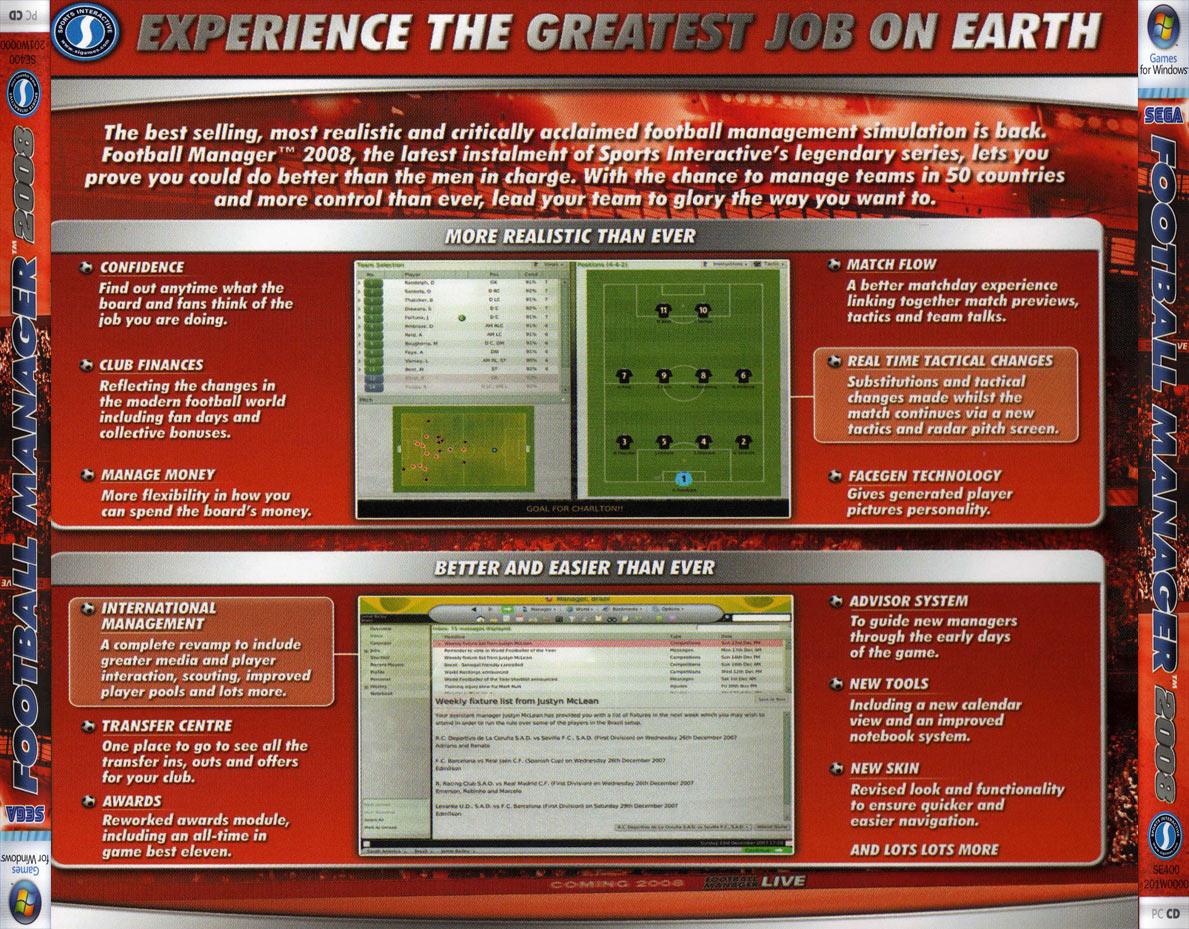 Football Manager 2008 - zadn CD obal