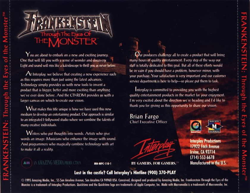 Frankenstein: Through the Eyes of the Monster - zadn CD obal