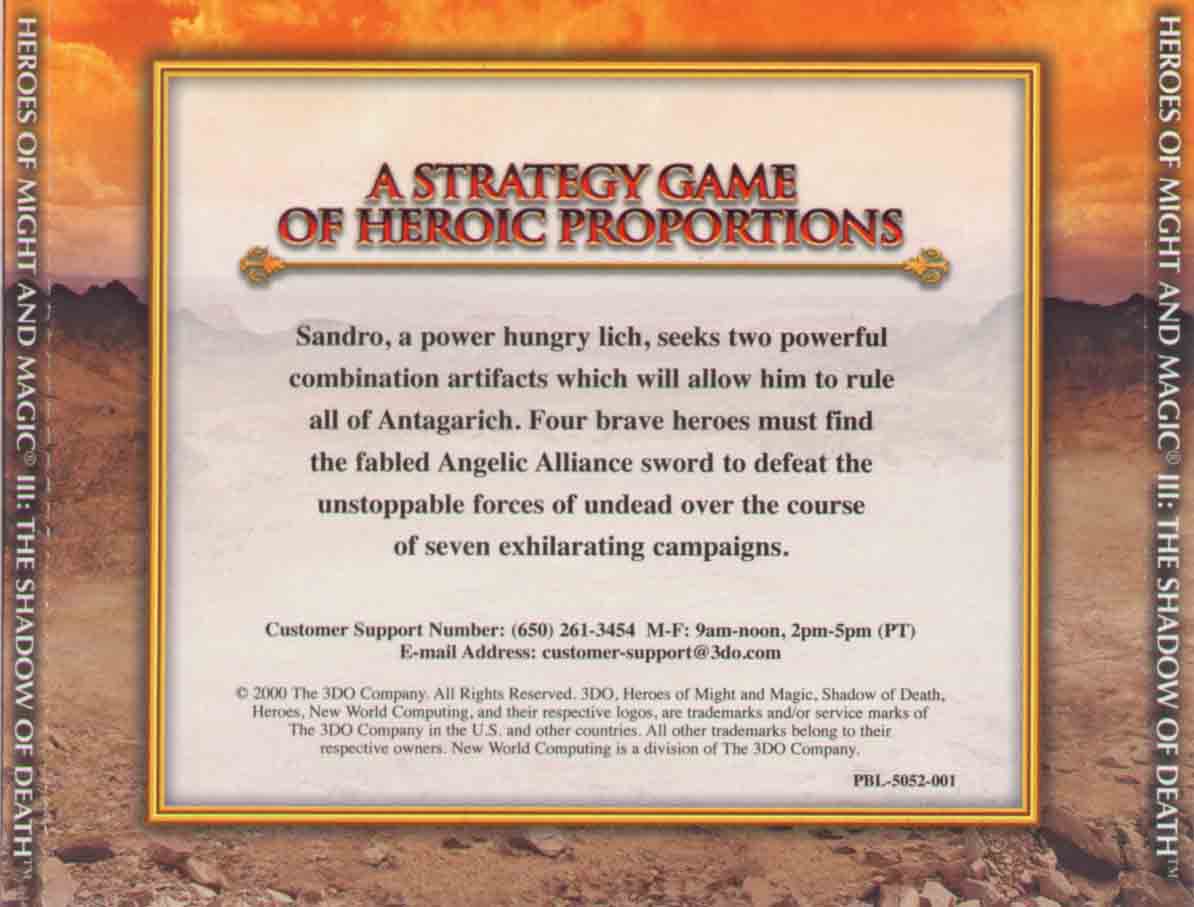Heroes of Might & Magic 3: Shadow of Death - zadn CD obal