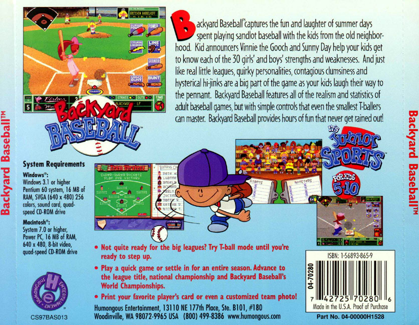 Backyard Baseball - zadn CD obal