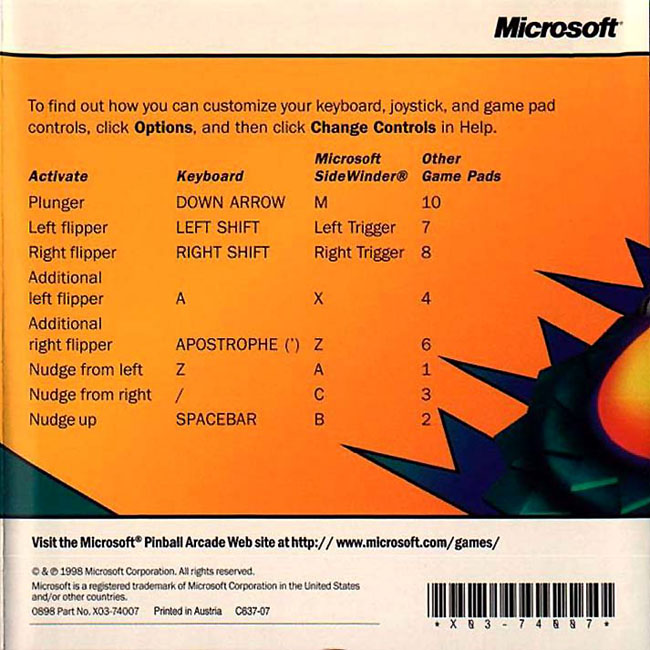 Microsoft Pinball Arcade - predn vntorn CD obal