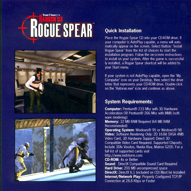 Rainbow Six: Rogue Spear - predn vntorn CD obal