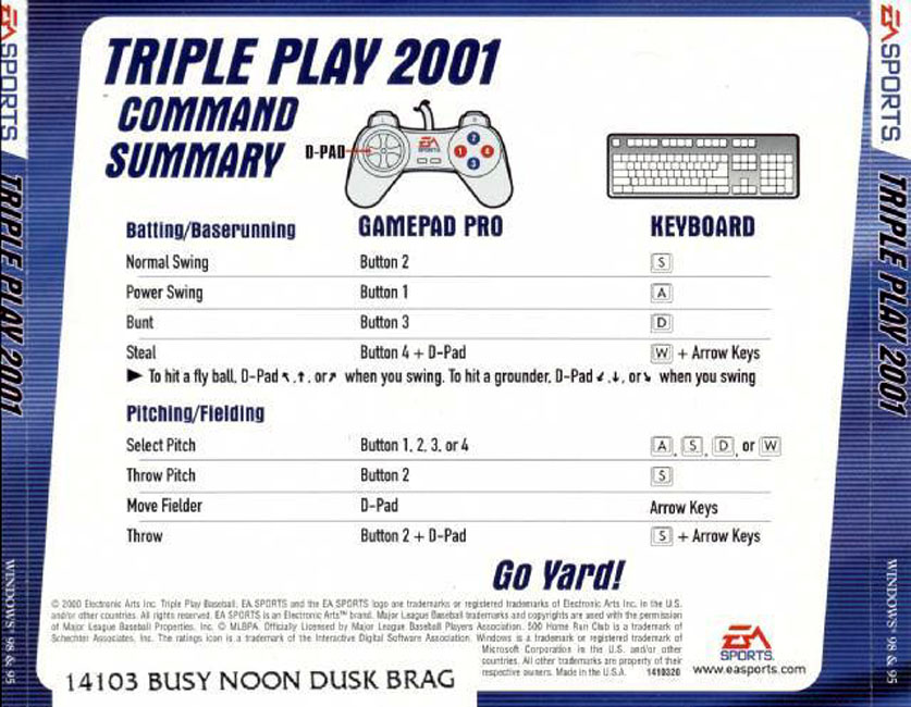 Triple Play 2001 - zadn CD obal