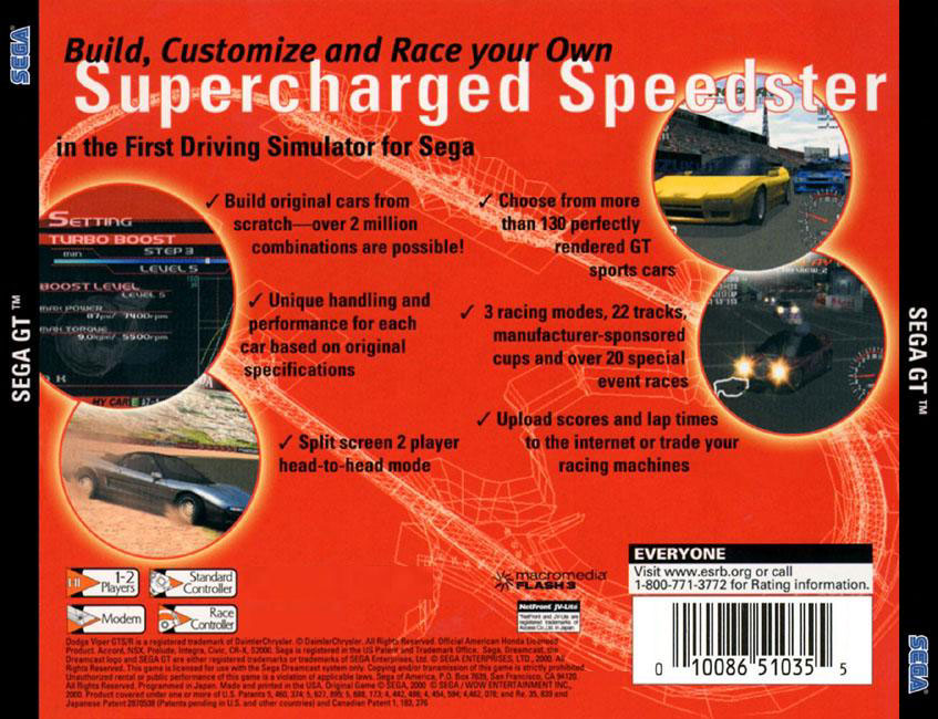 Sega GT - zadn CD obal