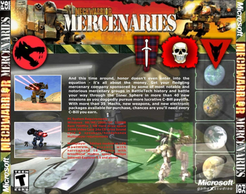 MechWarrior 4: Mercenaries - zadn CD obal