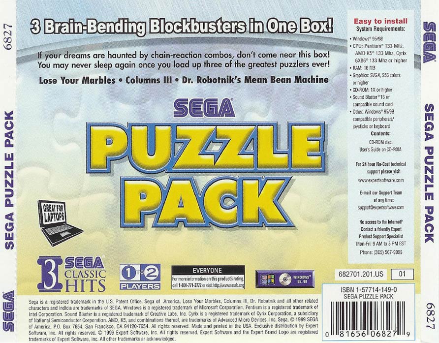Sega Puzzle Pack - zadn CD obal