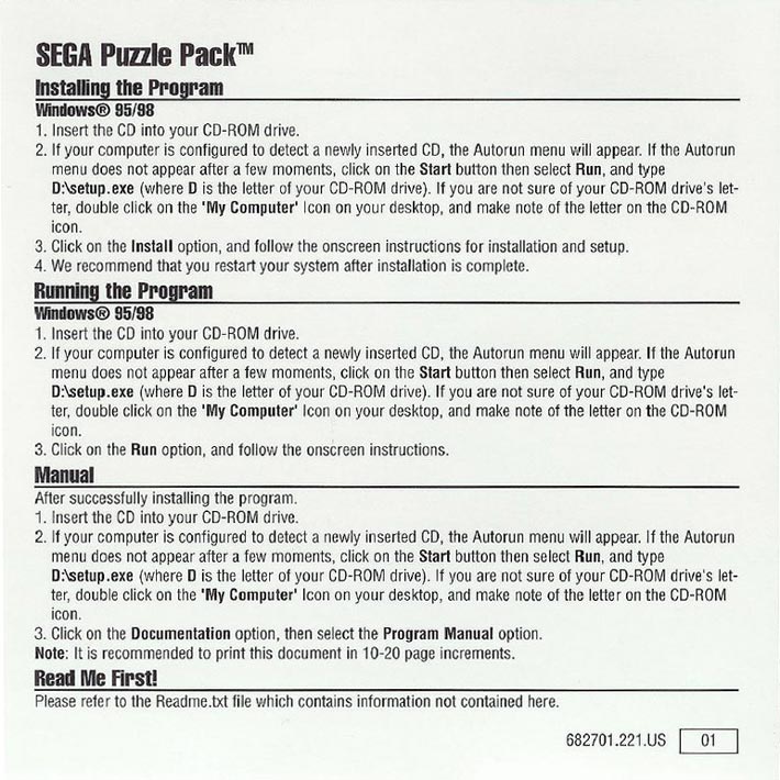 Sega Puzzle Pack - predn vntorn CD obal