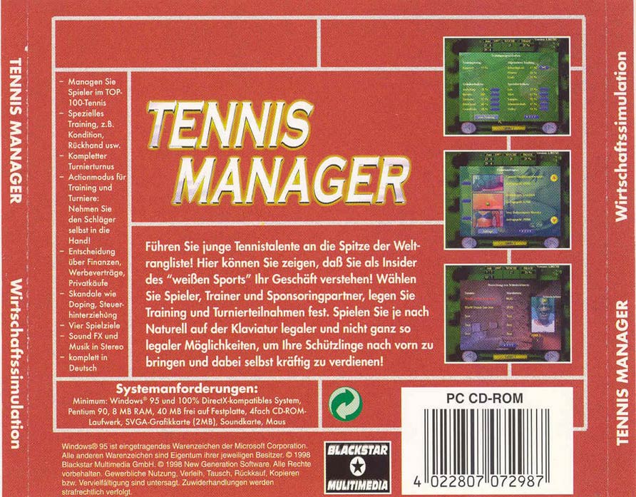 Tennis Manager - zadn CD obal