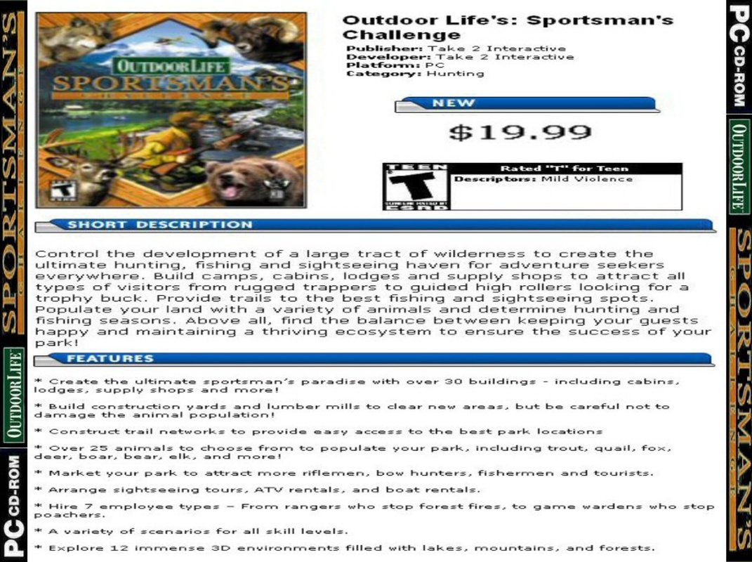 Outdoor Life: Sportsman's Challenge - zadn CD obal