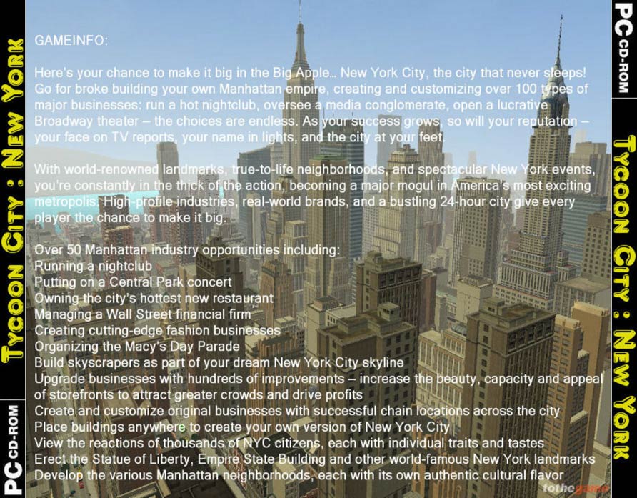 Tycoon City: New York - zadn CD obal