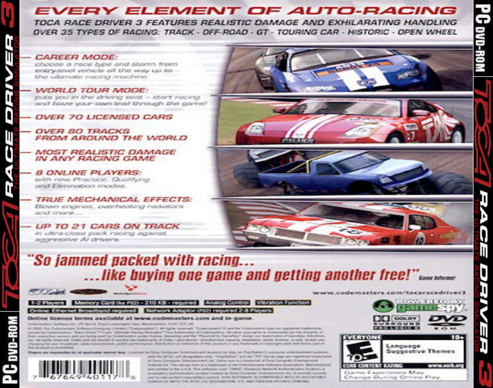 ToCA Race Driver 3 - zadn CD obal