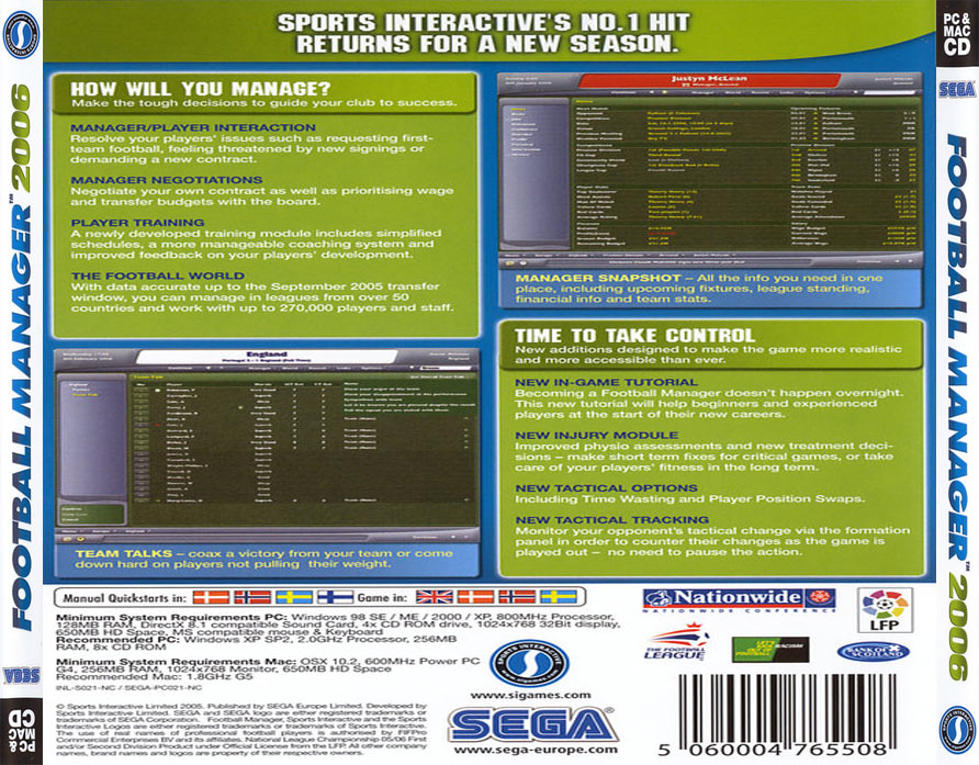 Football Manager 2006 - zadn CD obal