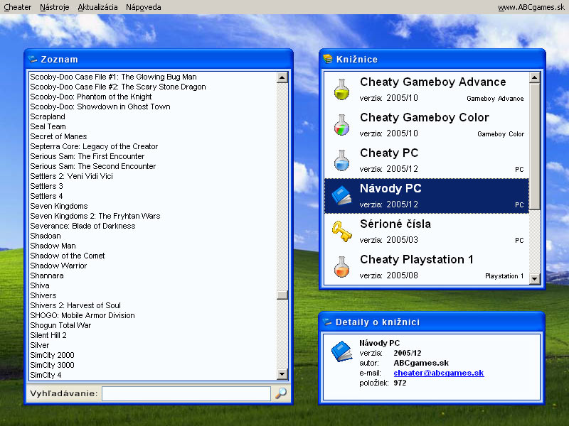 Windows XP - ABCgames Cheater skin - zoznam