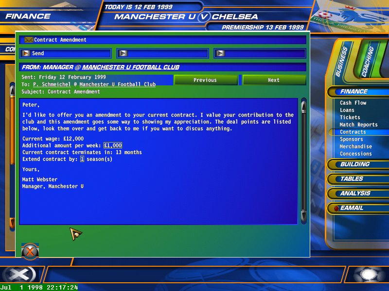 F.A. Premier League Football Manager 99 - screenshot 5