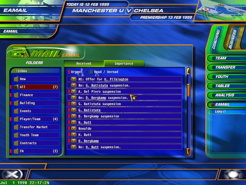 F.A. Premier League Football Manager 99 - screenshot 3