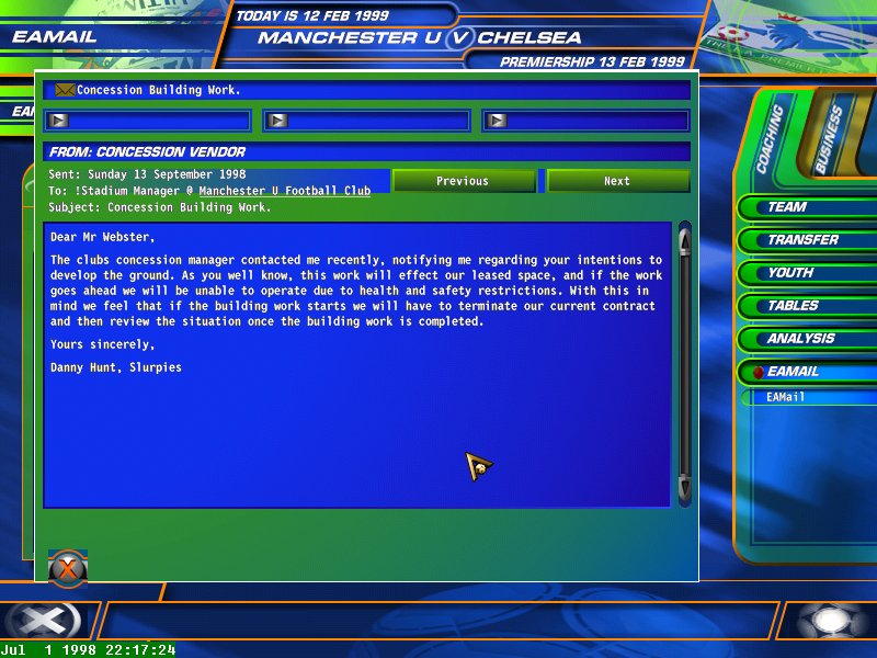 F.A. Premier League Football Manager 99 - screenshot 2