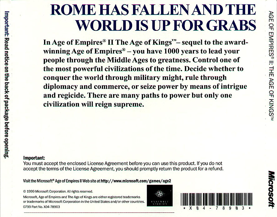 Age of Empires 2: The Age of Kings - zadn CD obal