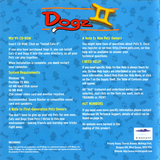 Dogz II: Your Virtual Petz - predn vntorn CD obal