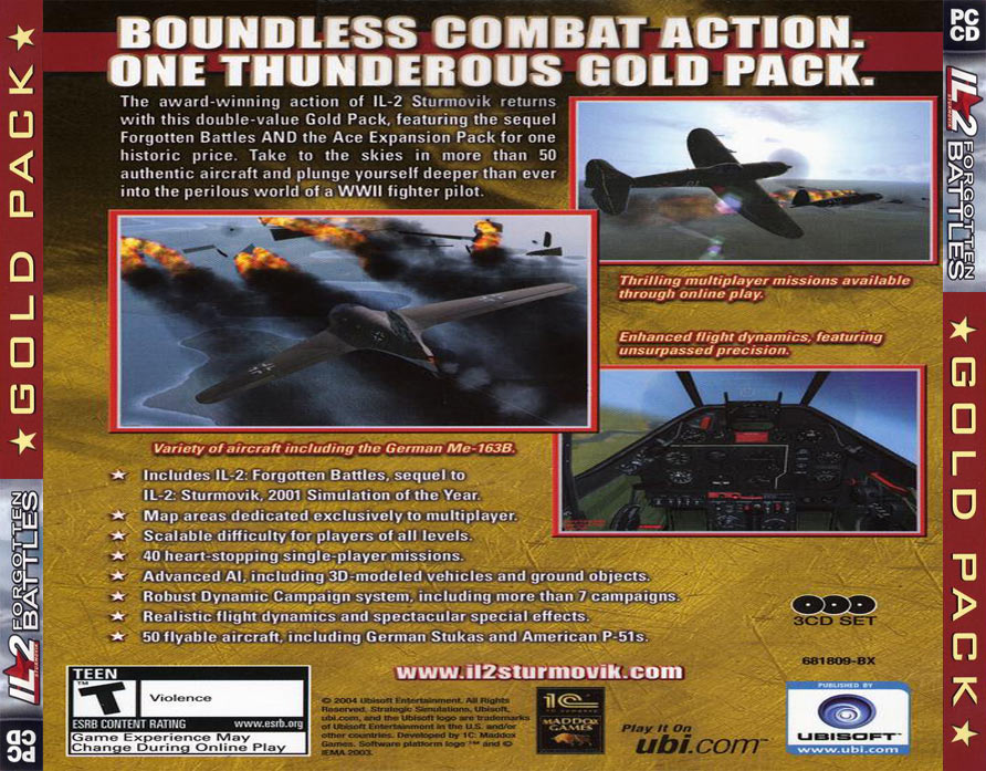 IL-2 Sturmovik: Forgotten Battles Gold Pack - zadn CD obal