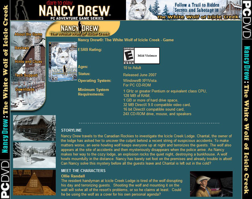 Nancy Drew: The White Wolf of Icicle Creek - zadn CD obal