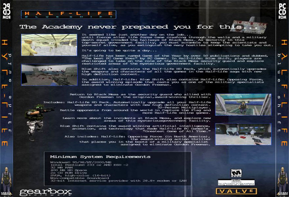 Half-Life: Blue Shift - zadn CD obal