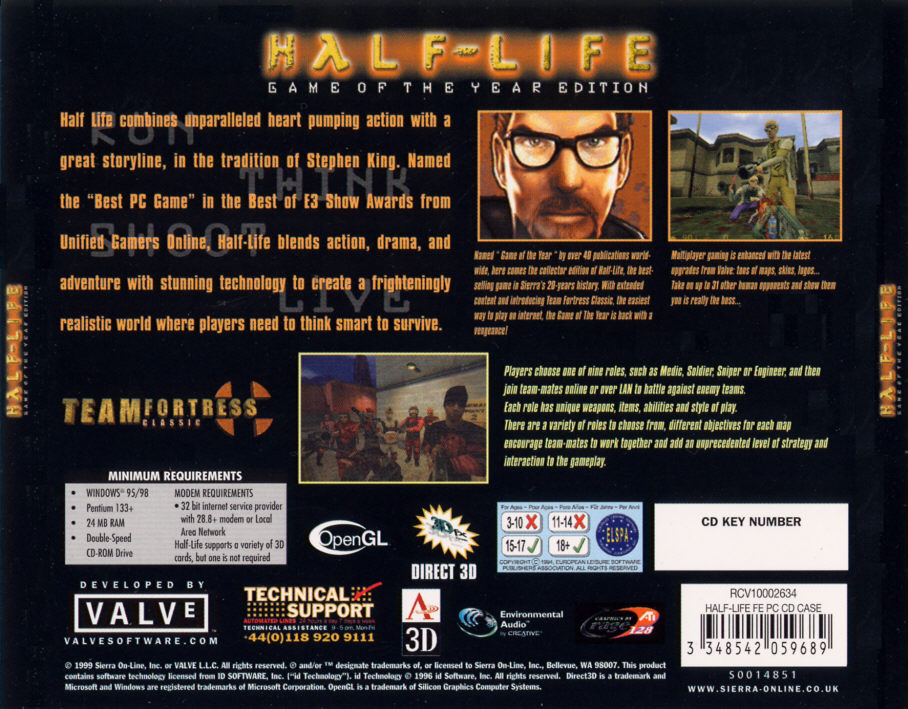 Half-Life: Game of the Year Edition - zadn CD obal