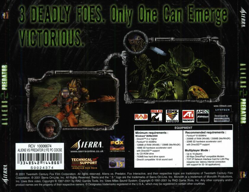 Aliens vs. Predator 2 - zadn CD obal 2