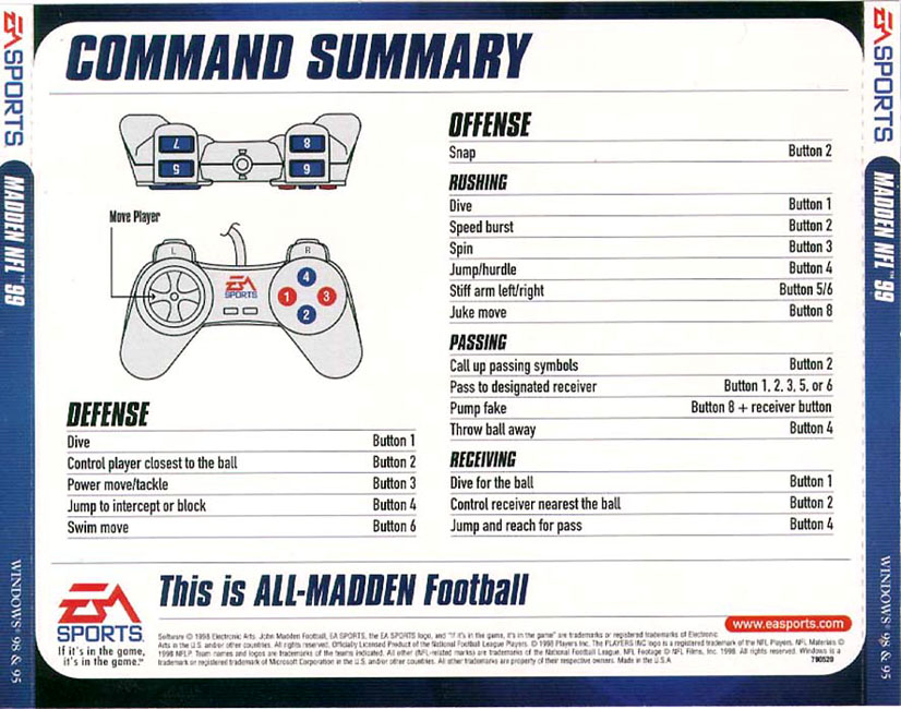 Madden NFL 99 - zadn CD obal