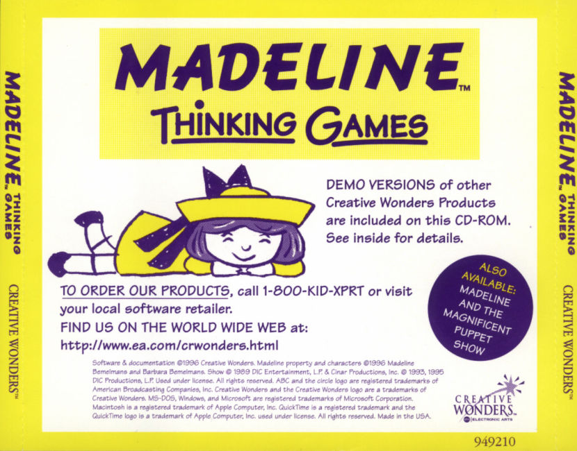 Madeline: Thinking Games - zadn CD obal