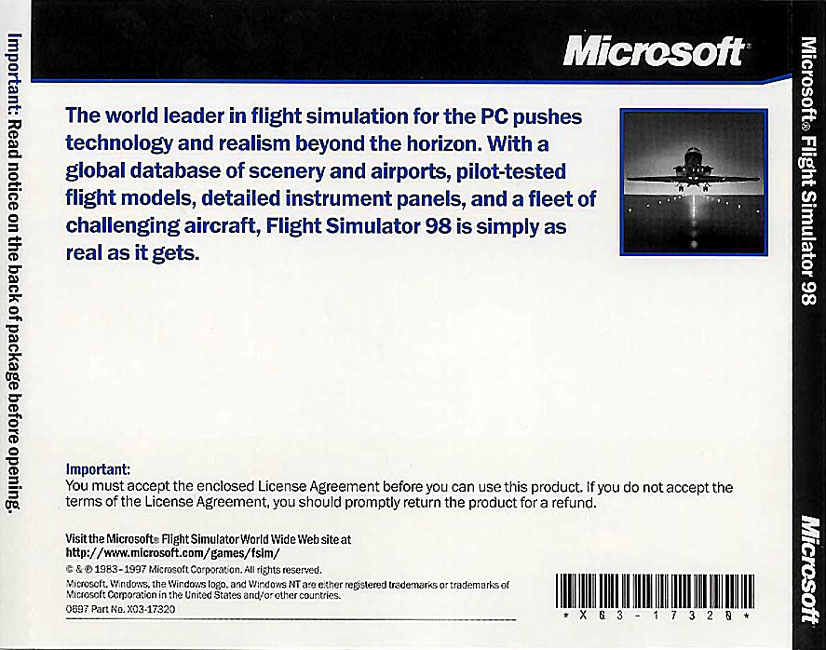 Microsoft Flight Simulator 98 - zadn CD obal