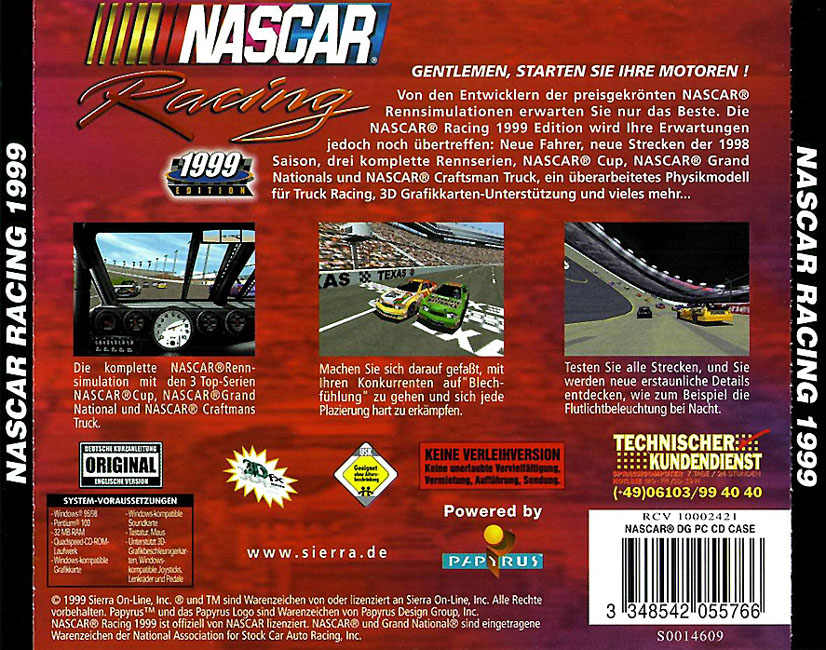 Nascar Racing 1999 Edition - zadn CD obal 2