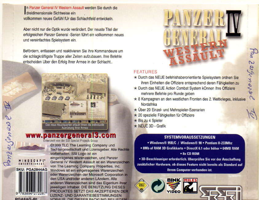Panzer General 4: Western Assault - zadn CD obal