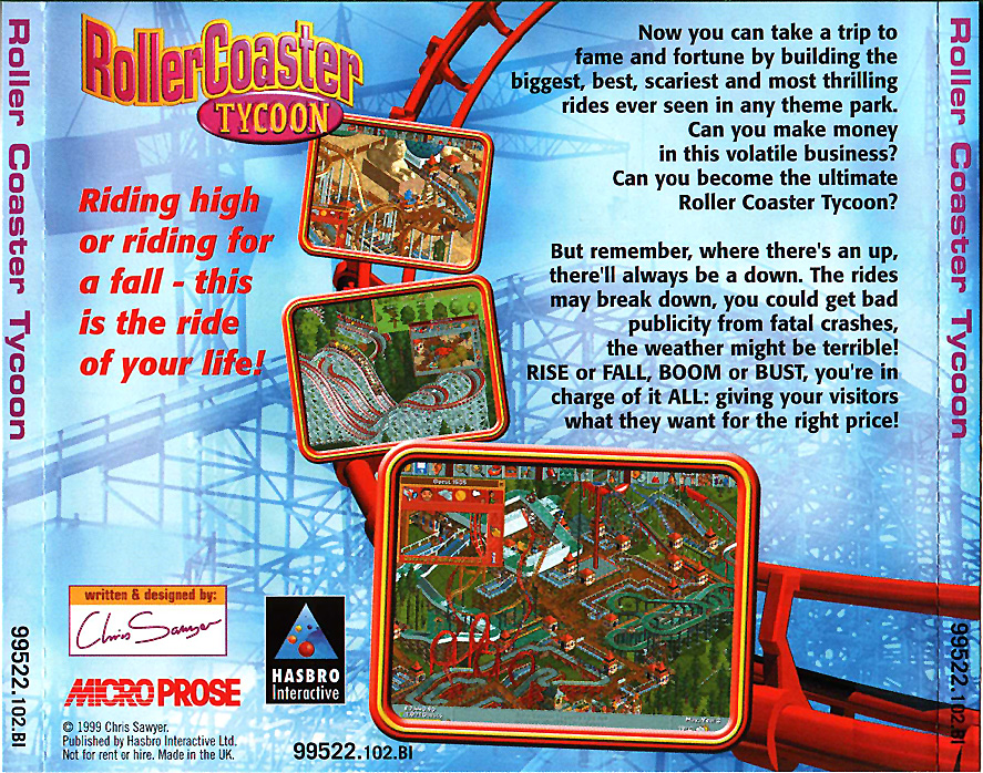 RollerCoaster Tycoon - zadn CD obal