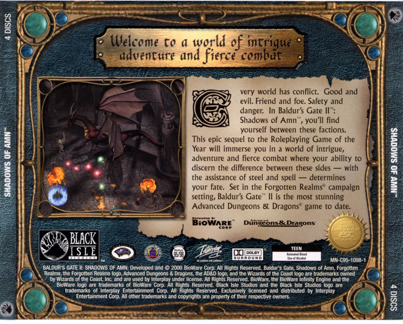 Baldur's Gate 2: Shadows of Amn - zadn CD obal
