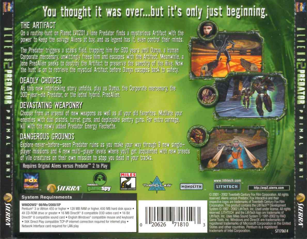 Aliens vs. Predator 2: Primal Hunt - zadn CD obal 2