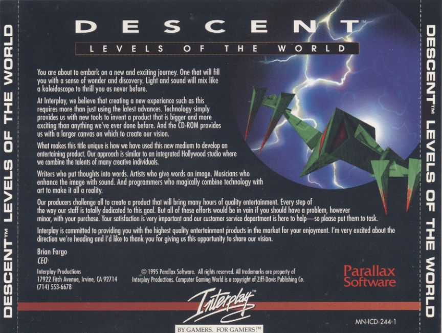 Descent: Levels of the World - zadn CD obal