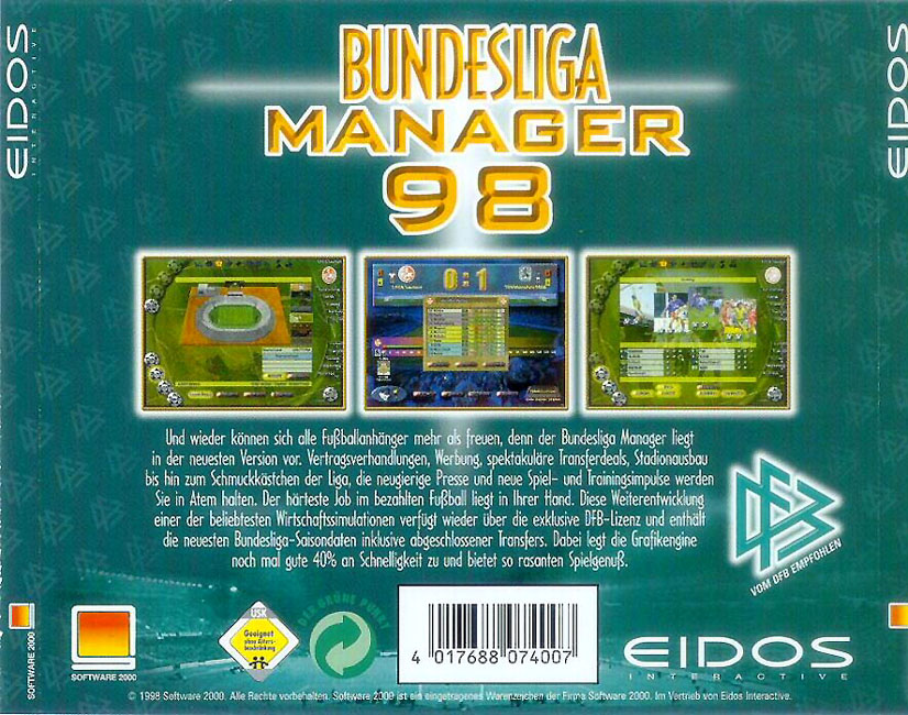 Bundesliga Manager 98 - zadn CD obal