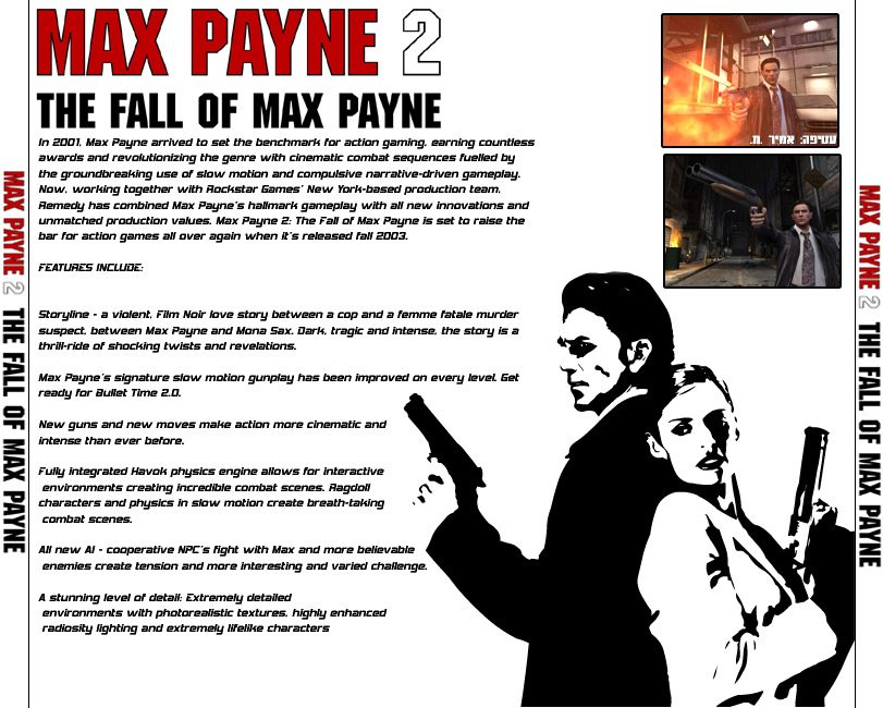 Max Payne 2: The Fall of Max Payne - zadn CD obal