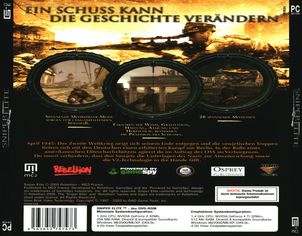 Sniper Elite - zadn CD obal