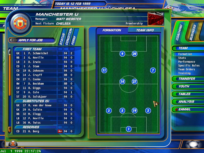F.A. Premier League Football Manager 99 - screenshot 23