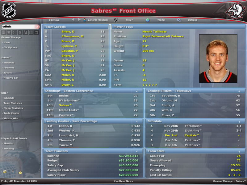 NHL Eastside Hockey Manager 2007 - screenshot 6